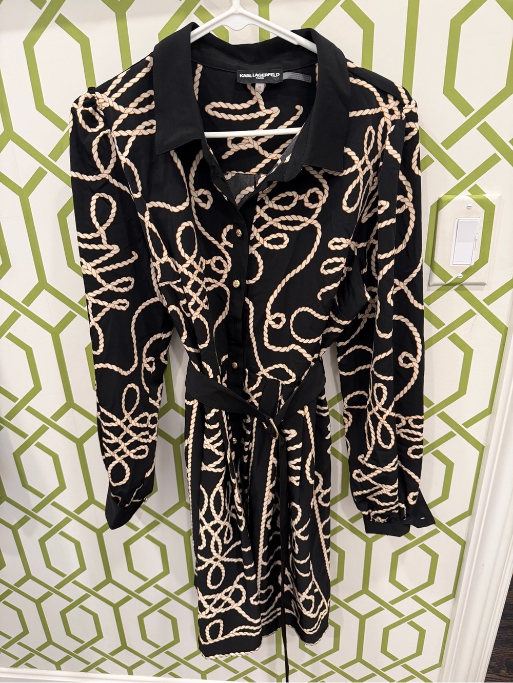 Karl Lagerfeld Gorgeous Black Rope-Print Shirt Dress